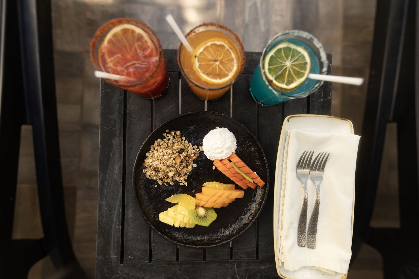 Slow Morning breakfast served on the rooftop at Mía Bacalar, Bacalar